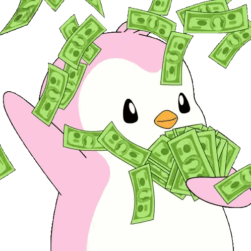 Pink Penguin Holding Money EOS Sticker