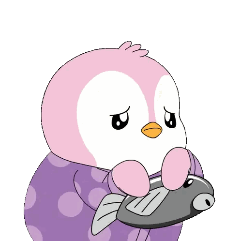 Pink Penguin Holding Remote Control Sticker