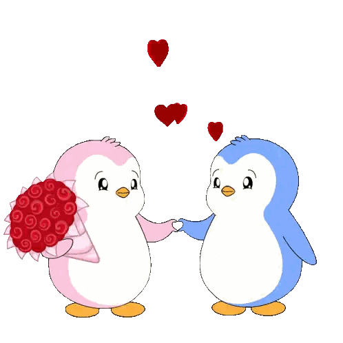 Pink Penguin Holding Roses Sticker