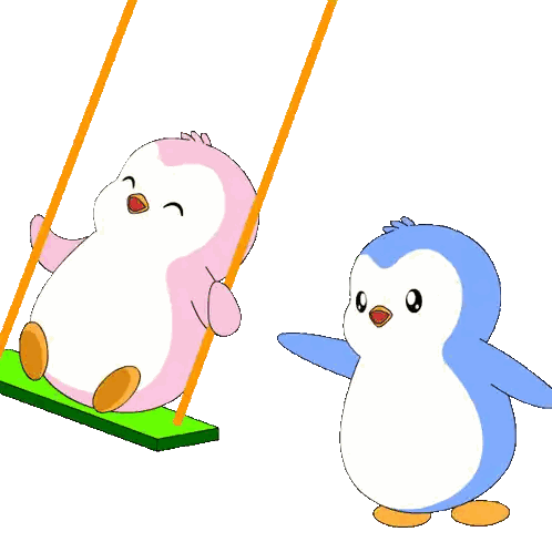 Pink Penguin Sitting On Swing Beside Another Penguin Sticker