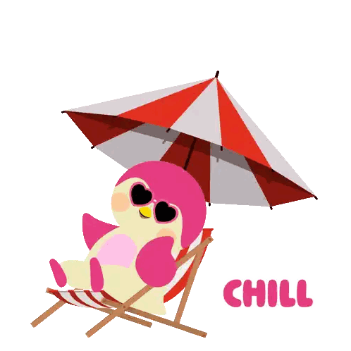Pink Penguin Sitting Under Umbrella Chill Sticker