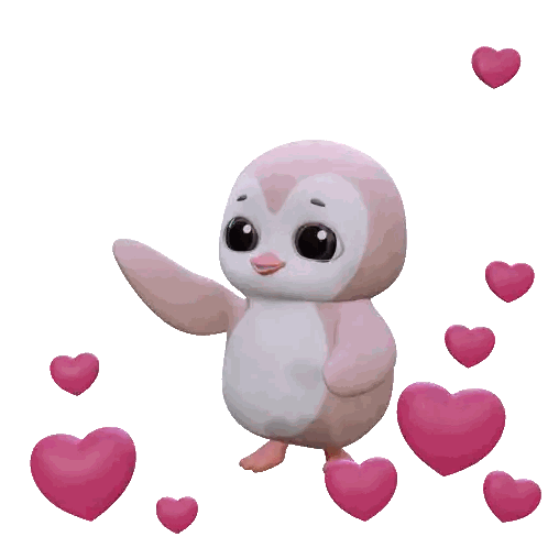 Pink Penguin Surrounded By Hearts Sticker