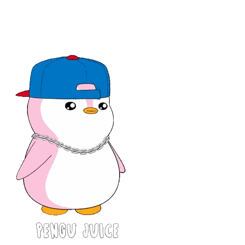 Pink Penguin Wearing Blue Hat And Chain Sticker