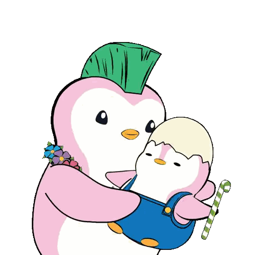 Pink Penguin With Baby And Candy Cane Sticker