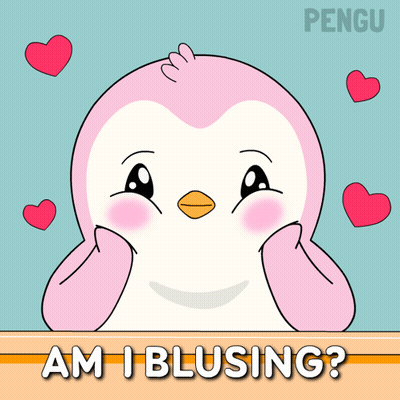 Pink Penguin With Hearts Am I Blushing GIF