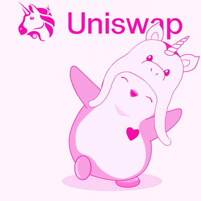 Pink Penguin With Unicorn And Uniswap GIF