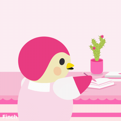 Pink Penguin Writing In Notebook GIF