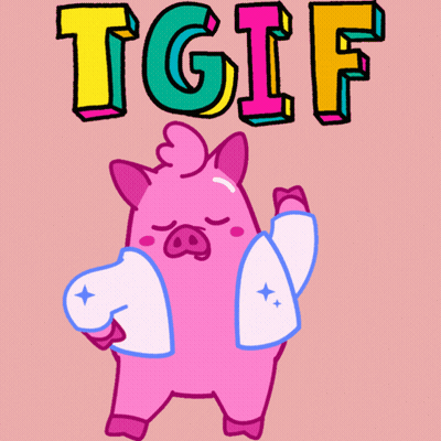 Pink Pig In White Jacket Saying TGIF