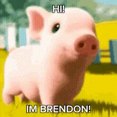 Pink Pig Standing In Field Saying Hi Im Brendon GIF