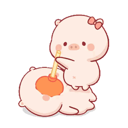 Pink Pig With Bow Holding Plunger Sticker