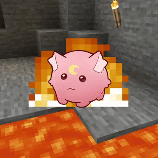 Pink Pig With Crescent Moon In Minecraft World GIF