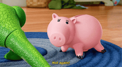Pink Piggy Bank Saying Not Again GIF