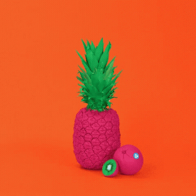 Pink Pineapple With Green Leaves Near Pink Kiwi Pink Apple GIF