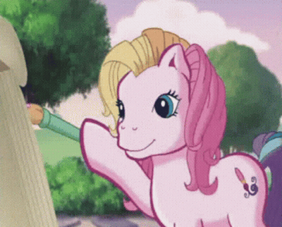 Pink Pony Holding Brush In Mouth GIF