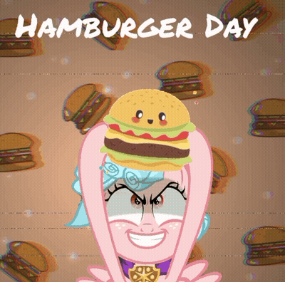 Pink Pony With Hamburger On Head Saying Hamburger Day GIF