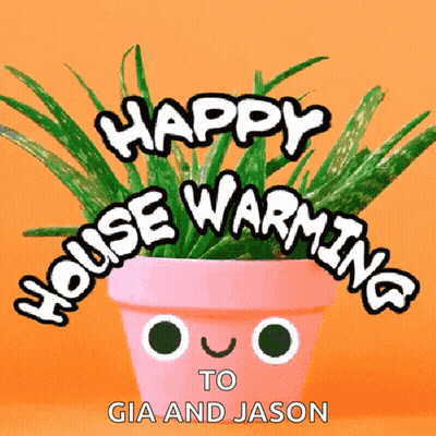 Pink Potted Plant Says Happy House Warming GIF