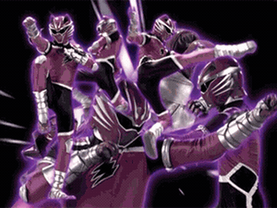 Pink Power Rangers Fighting On Black Background GIF