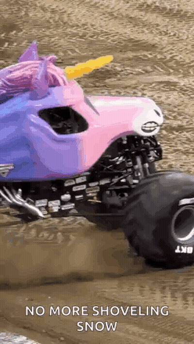 Pink Purple Monster Truck Unicorn Head Driving GIF