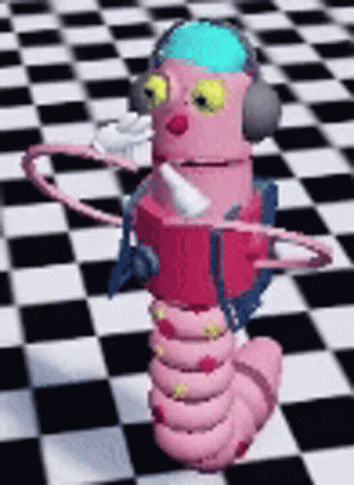 Pink Robot Standing On Checkered Floor GIF