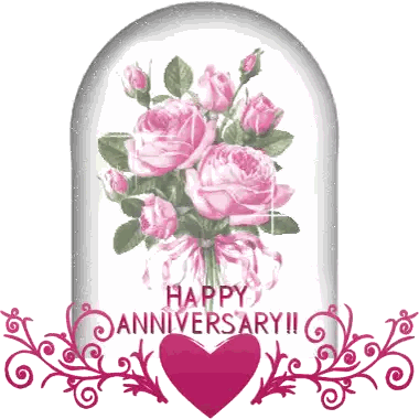 Pink Rose Glass Dome Happy Anniversary Sticker