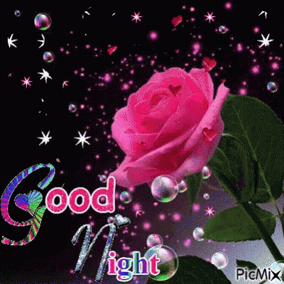 Pink Rose Surrounded By Bubbles And Stars Good Night GIF