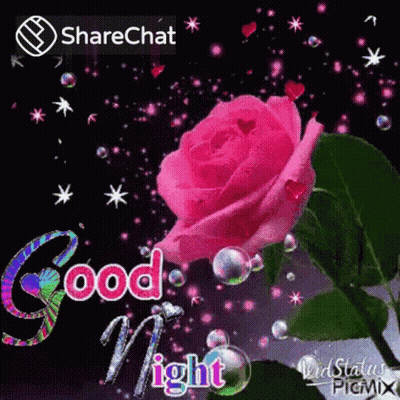 Pink Rose With Bubbles And Stars Says Good Night GIF