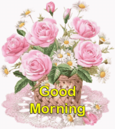Pink Roses And Daisies Bouquet Good Morning GIF