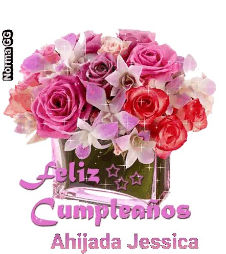 Pink Roses And Orchids Bouquet Feliz Cumpleanos Ahijada Jessica Sticker
