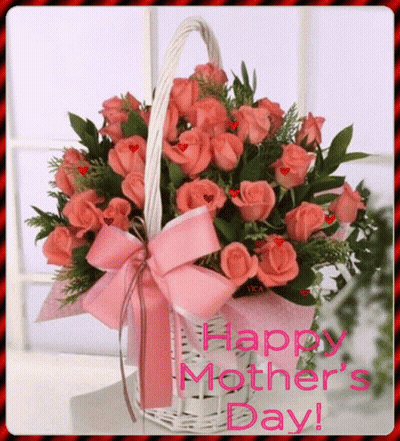 Pink Roses Basket Happy Mothers Day GIF
