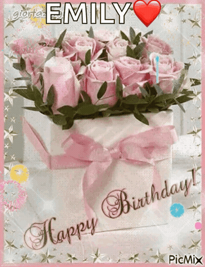 Pink Roses Birthday Card For Emily GIF