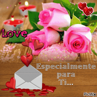 Pink Roses Greeting Card Love Especialmente Para Ti GIF