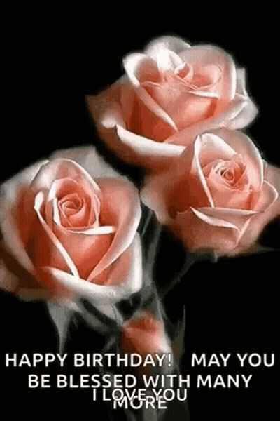 Pink Roses On Black Background Happy Birthday May You Be Blessed With Many I Love You GIF