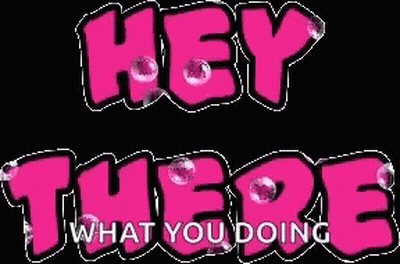 Pink Sign Saying Hey There Black Background GIF