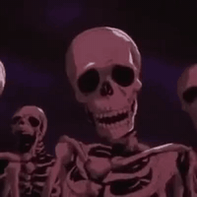 Pink Skeletons Standing In Dark GIF