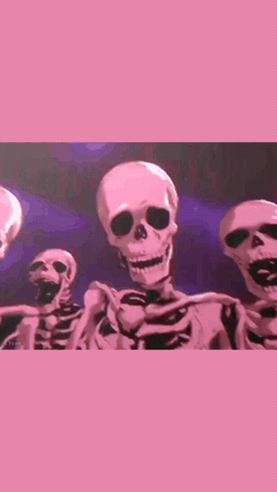 Pink Skeletons Standing Together GIF