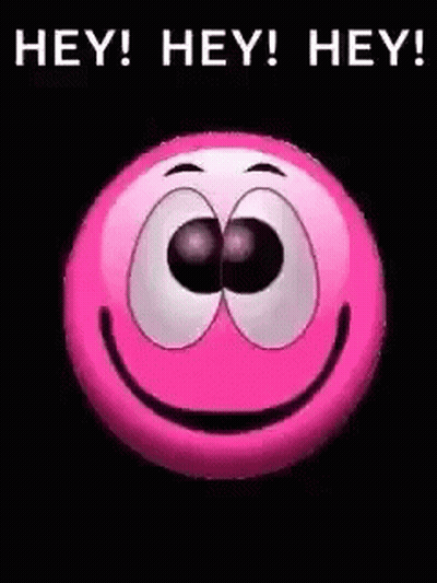 Pink Smiley Saying Hey Hey Hey GIF