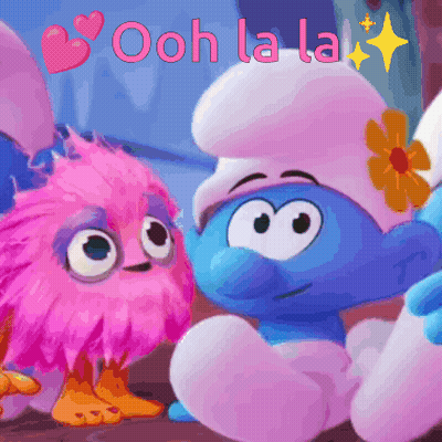 Pink Smurf And Blue Smurf Sitting Ooh La La GIF