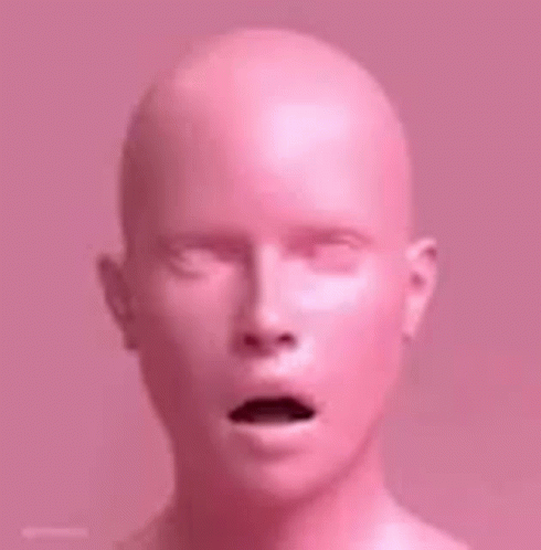 Pink Statue Of Bald Man With Mouth Open And Eyes Closed GIF