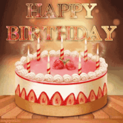 Pink Strawberry Cake Happy Birthday Greetings GIF