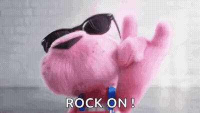 Pink Stuffed Animal Wearing Sunglasses Making Rock Sign GIF