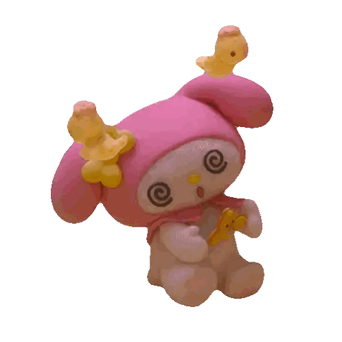 Pink Stuffed Animal With Yellow Bow And Chicken Sticker
