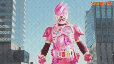 Pink Superhero Causing Trouble In Front Of City GIF