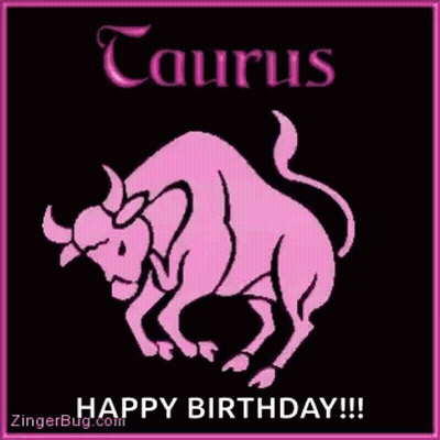 Pink Taurus With Happy Birthday GIF