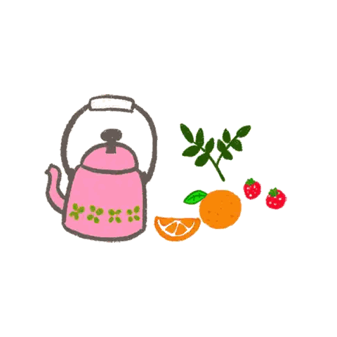 Pink Tea Kettle With Strawberries And Leaves Sticker