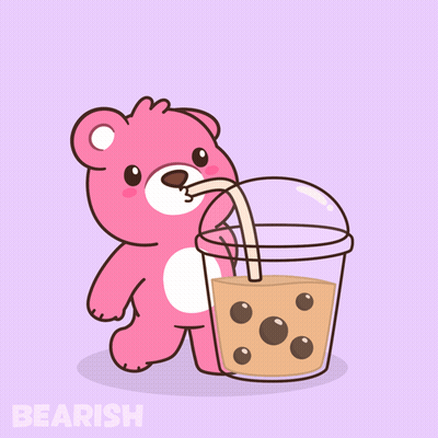 Pink Teddy Bear Drinking Bubble Tea GIF