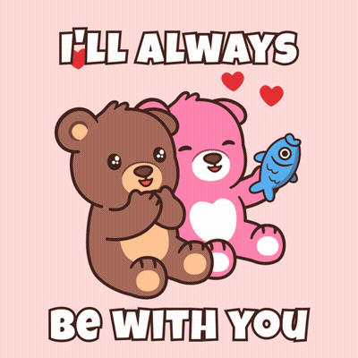 Pink Teddy Bear Holding Blue Fish Next to Brown Teddy Bear Saying I'll Always Be With You