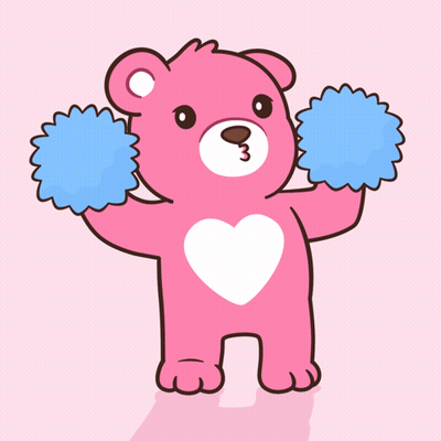 Pink Teddy Bear Holding Blue Pom Poms GIF