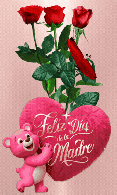 Pink Teddy Bear Holding Feliz Dia De La Madre Heart GIF