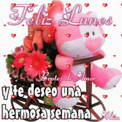 Pink Teddy Bear In Flower Cart Feliz Lunes GIF