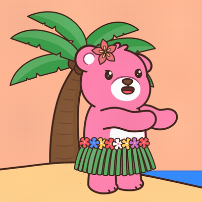 Pink Teddy Bear In Hula Skirt On Beach GIF